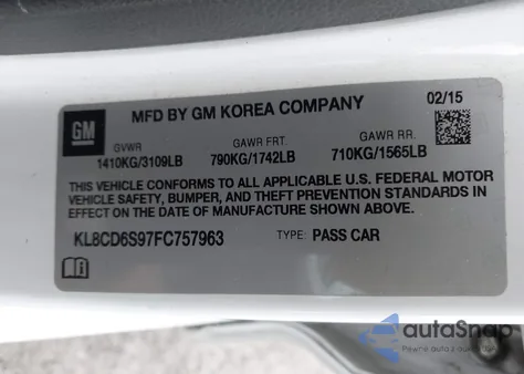 2015 Chevrolet Spark 1Lt Cvt z USA, uszkodzony, nr VIN KL8CD6S97FC757963